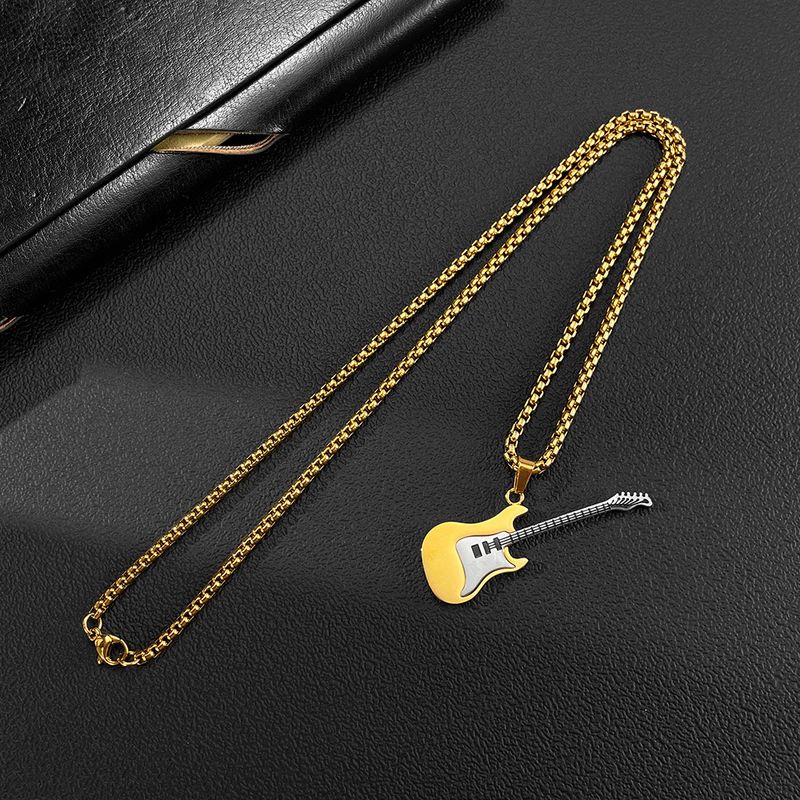 Bijoux pour hommes, personnalité tendance, hip-hop, pendentif guitare en acier inoxydable, classique de la rue, tendance, collier en acier titane pour hommes_voghion.com