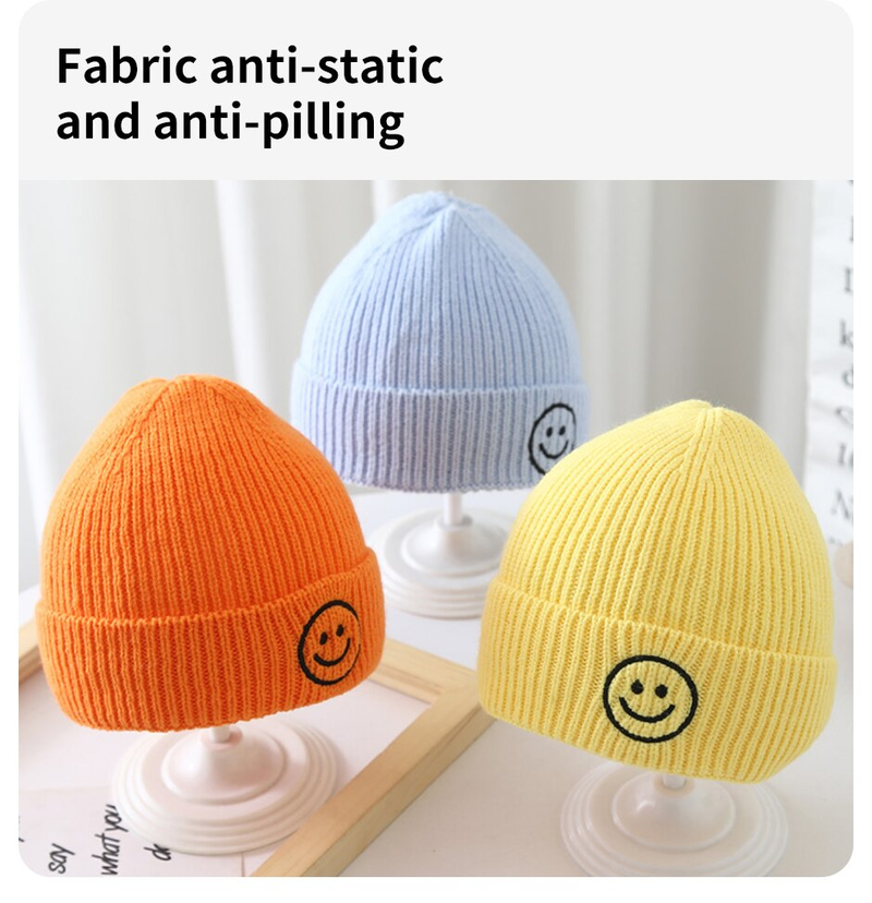 Gorro tejido con cara sonriente para bebé, gorro cálido para niño pequeño, gorro para exteriores a prueba de viento para niña y niño, otoño e invierno_voghion.com