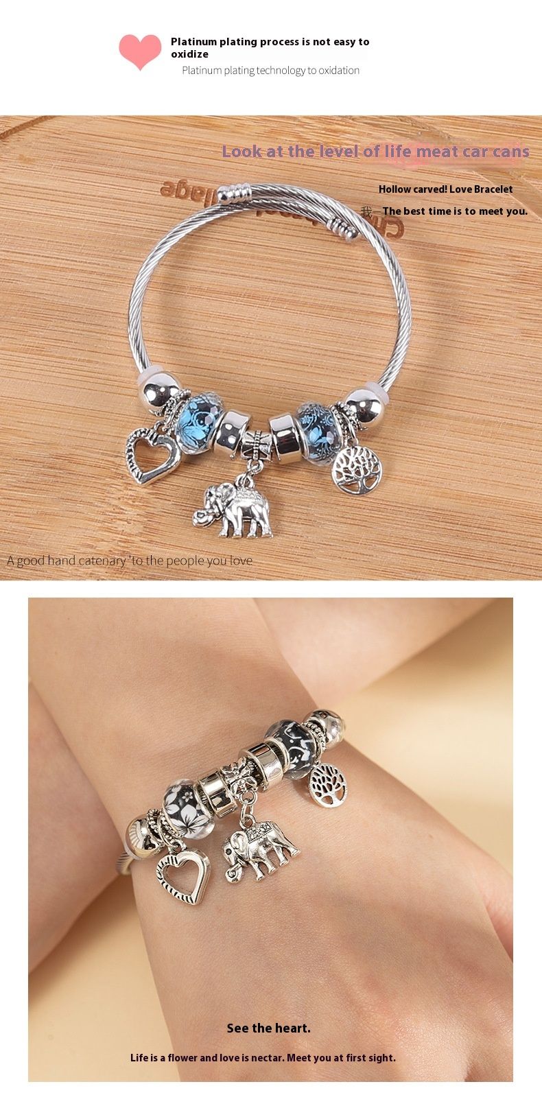 Familienmodestil Bunte Perlenkrone Liebesschlüssel Glückseliger Elefant Paar Student Vielseitiges Armband_voghion.com