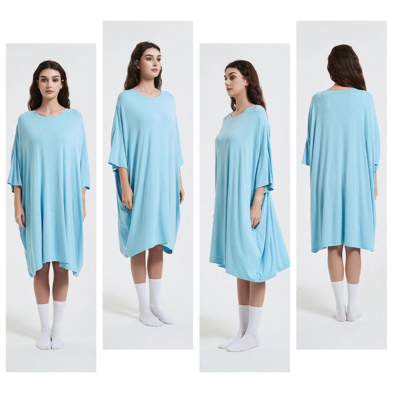 Nuova maglietta lunga da donna semplice tinta unita con maniche a 5 punti, ampia e comoda, per primavera ed estate_voghion.com