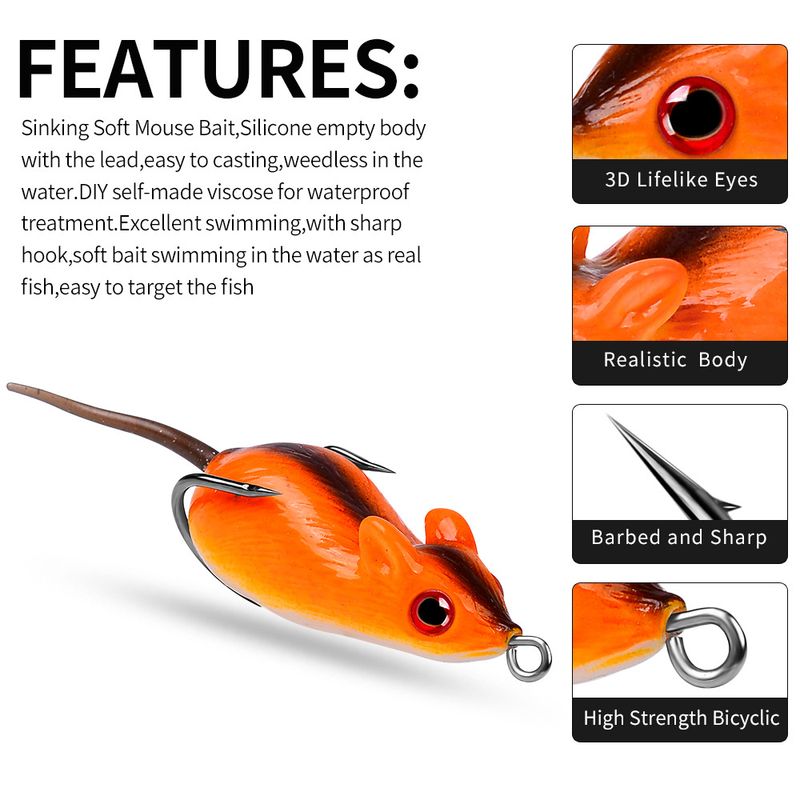 Klassischer Köder Froschmaus 5 cm 9 g weicher schwarzer Fisch Allzweckköder Angelausrüstung_voghion.com