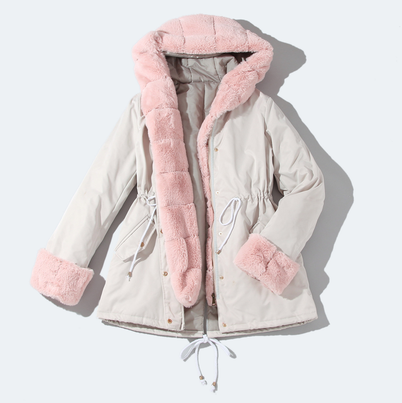 Giacca da donna in cotone con cerniera, giacca alla moda, nuovo collo in pelliccia staccabile, parka in cotone con cappuccio caldo_voghion.com