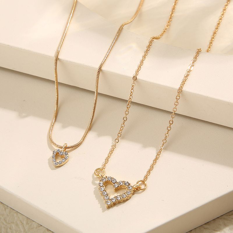 ny diamant stapling dubbel lager kärlek nyckelbenskedja kreativ orm ben kedja persika hjärta hänge halsband för kvinnor_voghion.com