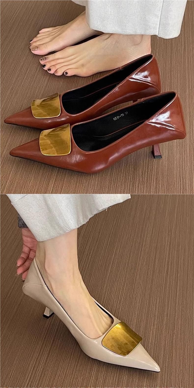 French Pointed High Heels Women's Shoes 2025 Spring New Style Niche Design Temperament Lady Stilettos_voghion.com