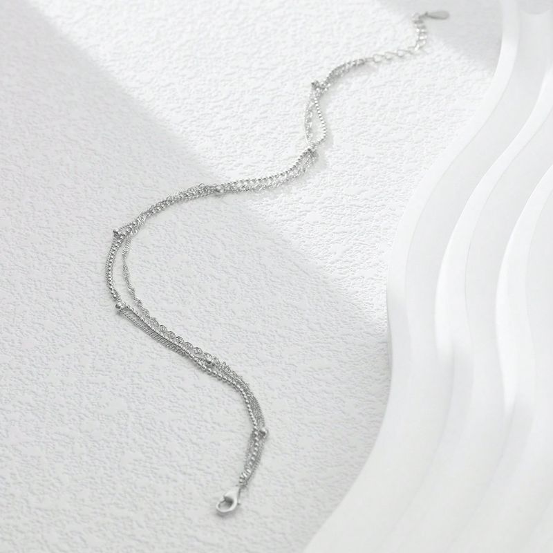 Anklet Silver Three-Layer Beaded Twist Chain Light Luxury Niche Exquisite Suitable For Women_voghion.com