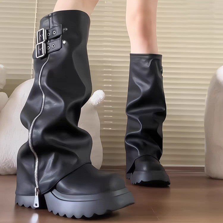 Over-the-Knee Long High Tube Height-Increasing Riding Thick-Soled Wide-Toe Western Boots For Women Autumn Winter 2025_voghion.com