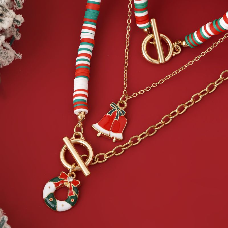 Bijoux Mode argile polymère OT boucle alliage collier 3 pièces Noël vieil homme pendentif chaîne de clavicule_voghion.com