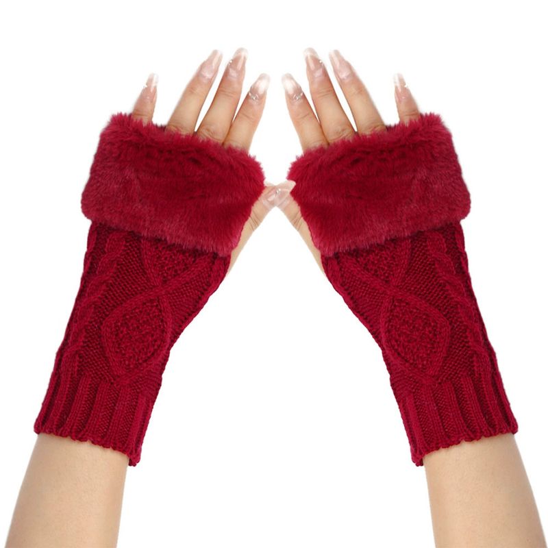 Damskie dzianinowe wełniane rękawiczki z półpalcami – ciepłe i miękkie, z podwójnym wzorem w romby, na jesień i zimę (krótki mankiet, stylowe i wygodne)_voghion.com