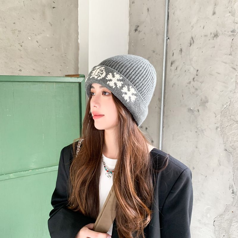 Snowflake Jacquard Loose Hat For Students, Big Head Circumference, Face Slimming, Warm Winter Hat, Knitted Cap_voghion.com