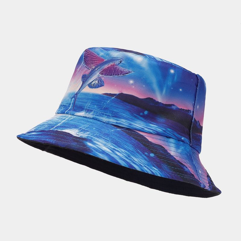 Hot Sale Delfin Graffiti Bøtte for Menn Kvinner Fisker Mann Utendørs Ferie Solskjerm Sol Strandhatt Kvinne_voghion.com