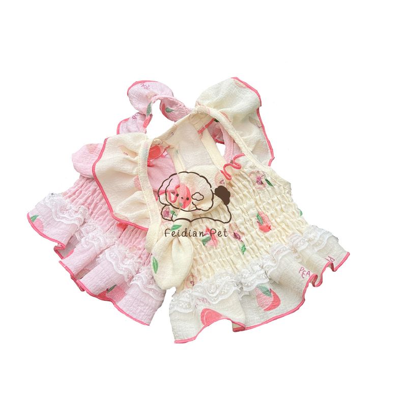 FeidianPet Spring Summer Pet Ins Style Peach Fresh Double Layer Lace Short Skirt Small Dog Cat Clothing_voghion.com