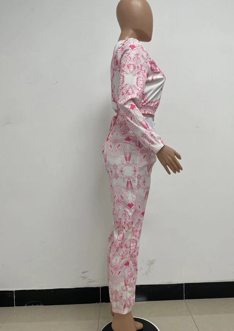 Abito da donna alla moda casual con lacci stampato in due pezzi a maniche lunghe_voghion.com