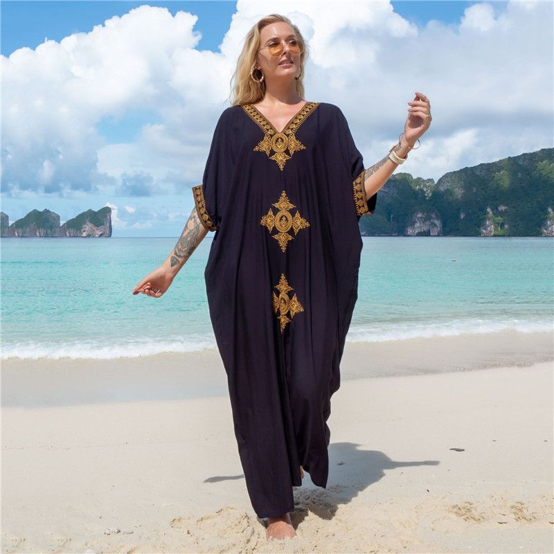 Damenbekleidung, besticktes Strandkleid aus Baumwolle, besticktes Urlaubs-Bikini-Überzug_voghion.com