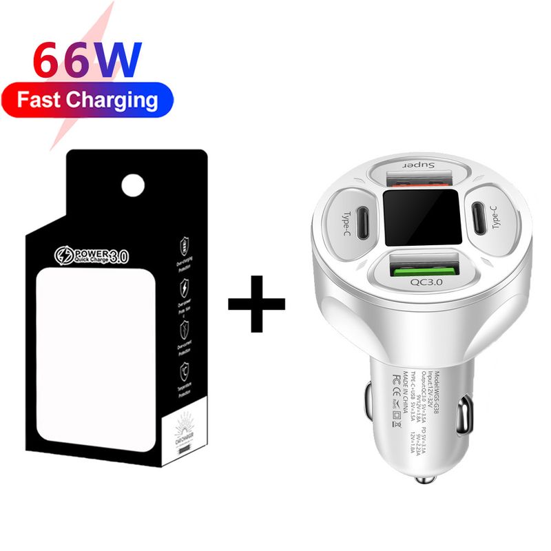 Auto punjač od 66 W s 2 USB+2 USB-C digitalnim zaslonom podržava super brzo punjenje i brzi auto punjač._voghion.com