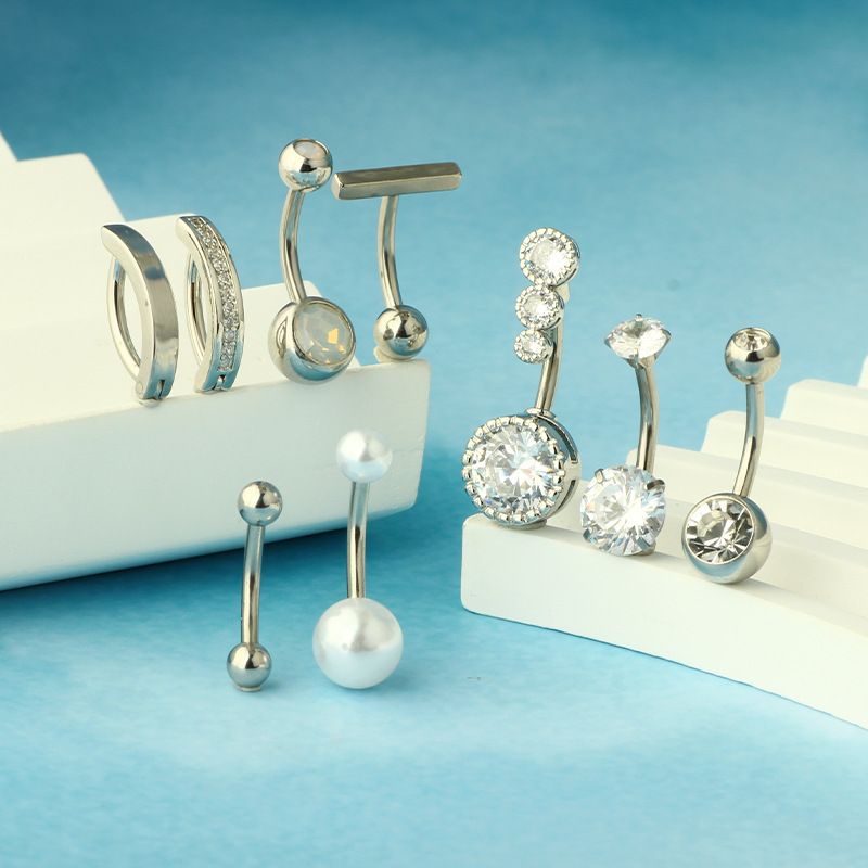 Set di 9 piercing per ombelico in acciaio inossidabile, stile classico, all'ingrosso_voghion.com