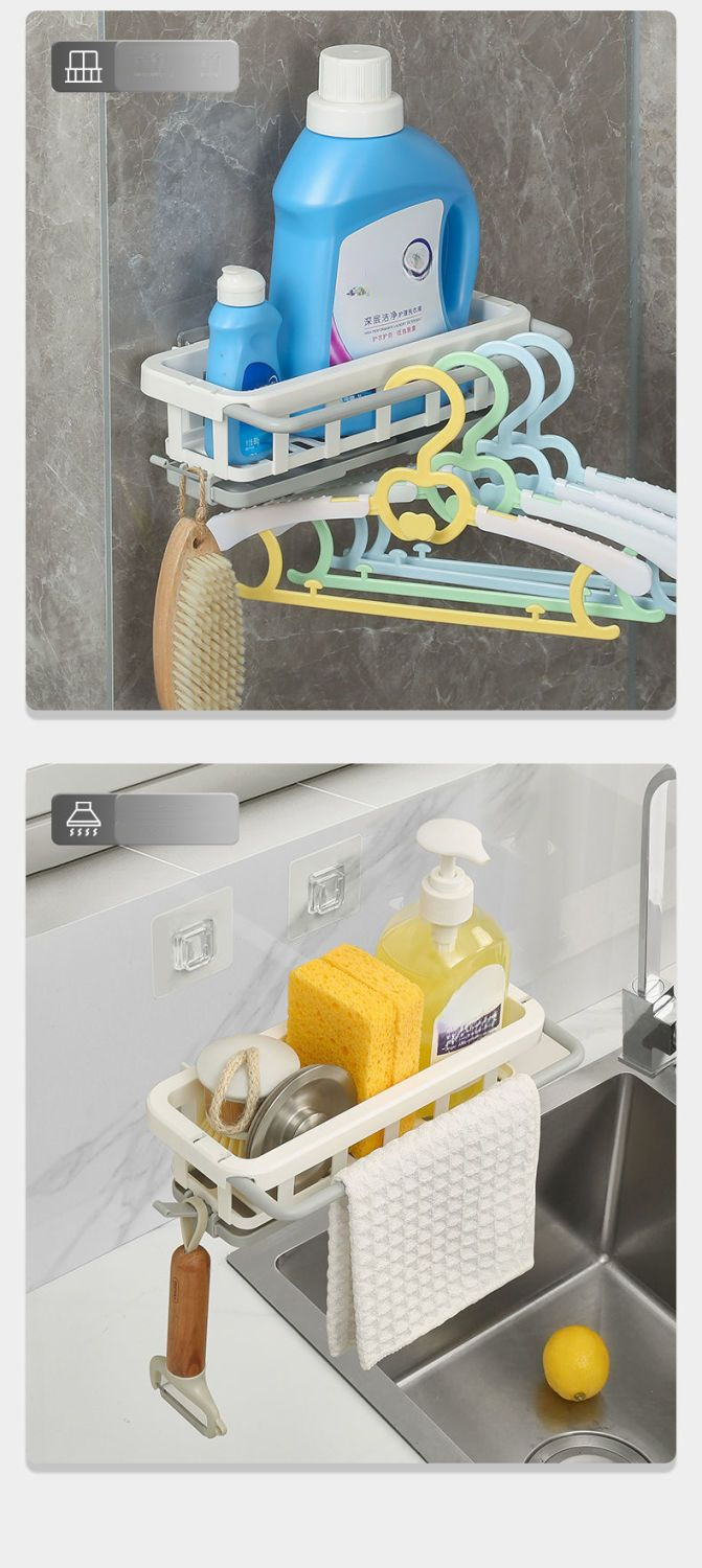 Kitchen Storage No-Drill Wall-Mounted Miscellaneous Organizer Multi-Functional Draining Spice Rack Sink Artifact_voghion.com