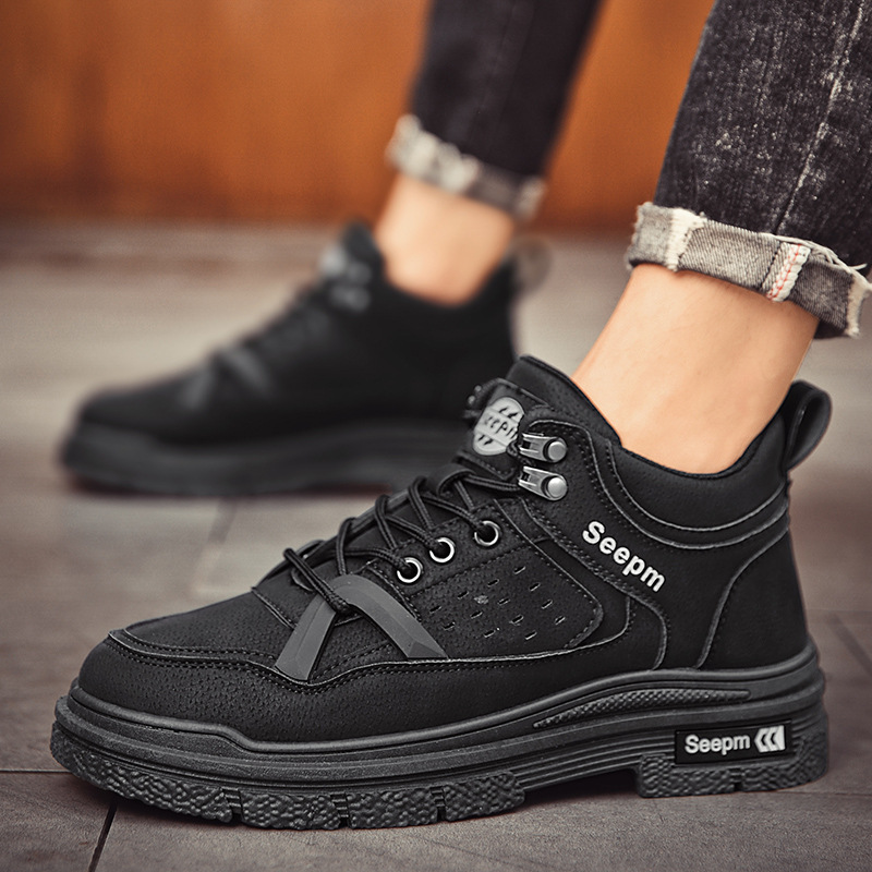 Men's Shoes 2023 Autumn And Winter Work Site Work Thick Sole Sports Leisure Mountaineering High Help Labor Protection Martin Cargo Shoes_voghion.com