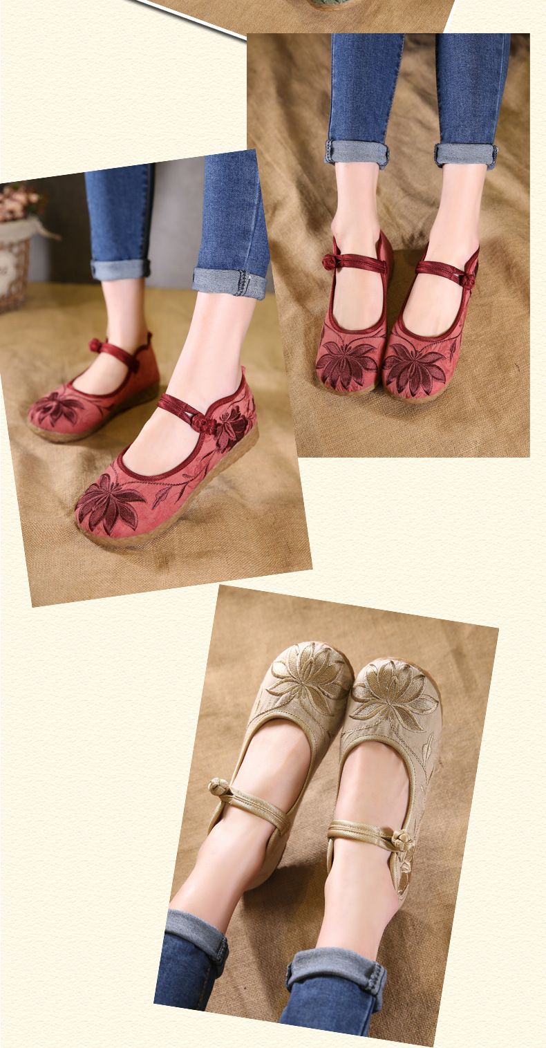 Damenschuhe Frühling und Herbst Alte Stoffschuhe Rindsledersohle Flacher niedriger Absatz Mittleres Alter und ältere Menschen Rutschfeste bestickte Schuhe Square Dance Hoes_voghion.com