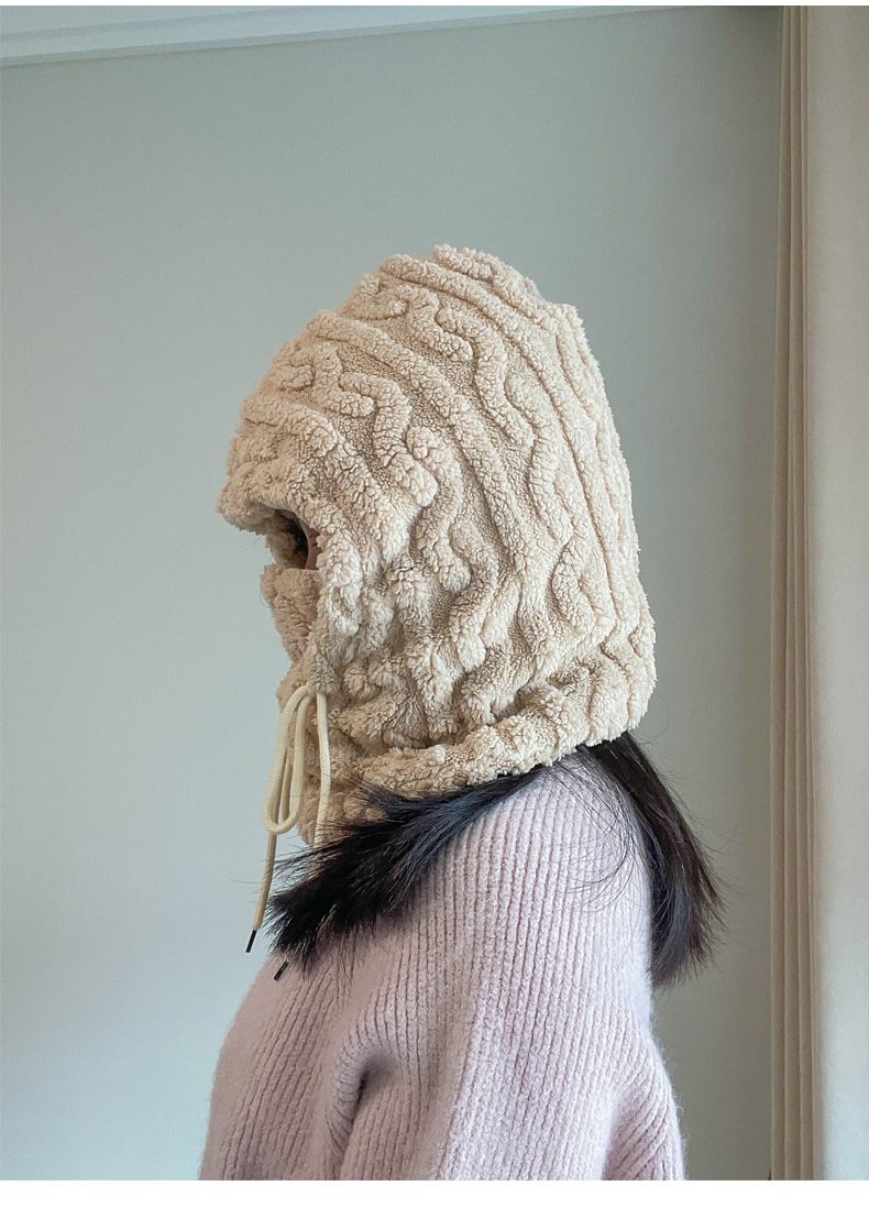 Hat Scarf Combo, Men's Cold-Proof Warm Plush Neck Warmer, Winter Ear Muffs, Face Slimming Big Head Circumference_voghion.com