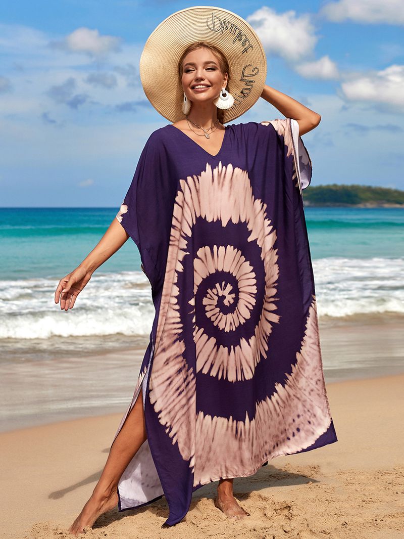 Strandkleid aus 100 % Baumwolle für Damen – Sonnenshirt mit Boho-Print, locker sitzende Bademode, Langarm-Tunika für den Urlaub am Pool_voghion.com