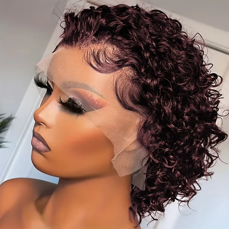 Parrucca corta Pixie Cut riccia e ondulata in pizzo frontale per capelli umani da donna_voghion.com
