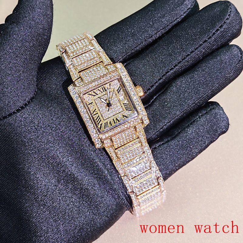 Hip Hop Starry Sky Diamond Square Horloge Volledige Diamant Kalender Koppel Mannen En Vrouwen Horloge Vlindersluiting Horloges_voghion.com