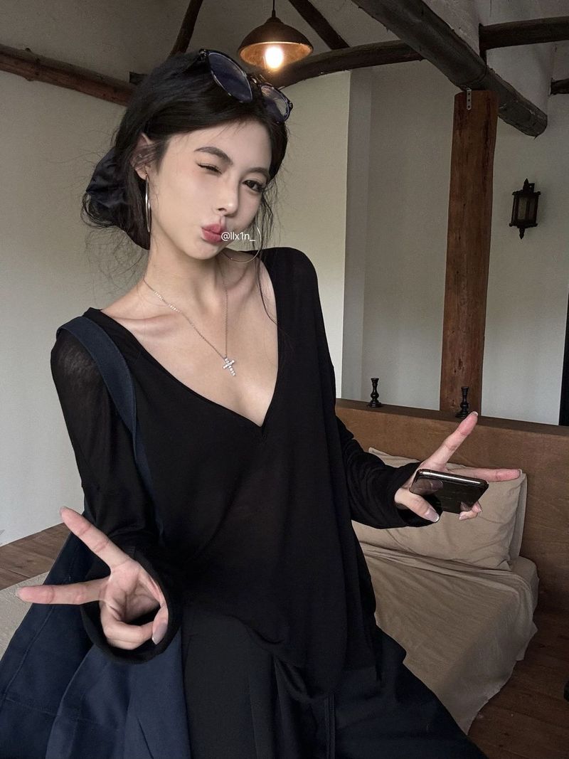 Ragazza Estate Aria Condizionata Sottile Copricostume Jazz Danza Stile Pigro Protezione Solare Top Scollo a V Profondo da Donna Leggermente Trasparente Largo_voghion.com