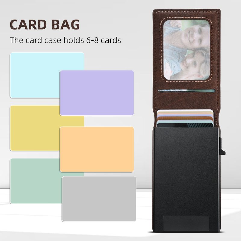 Card Cases Carbon Fiber Leather Keys Automatically Eject Card Case Card With Photo Frame Oil Wax Glossy Lychee Scrub_voghion.com