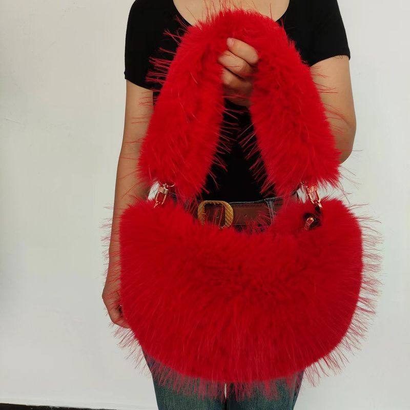 Faux Fur Handbag For Women - Y2K Retro Style Fluffy Cloud Bag With Zipper Closure, Multi-Pocket Design, 9 Color Options_voghion.com