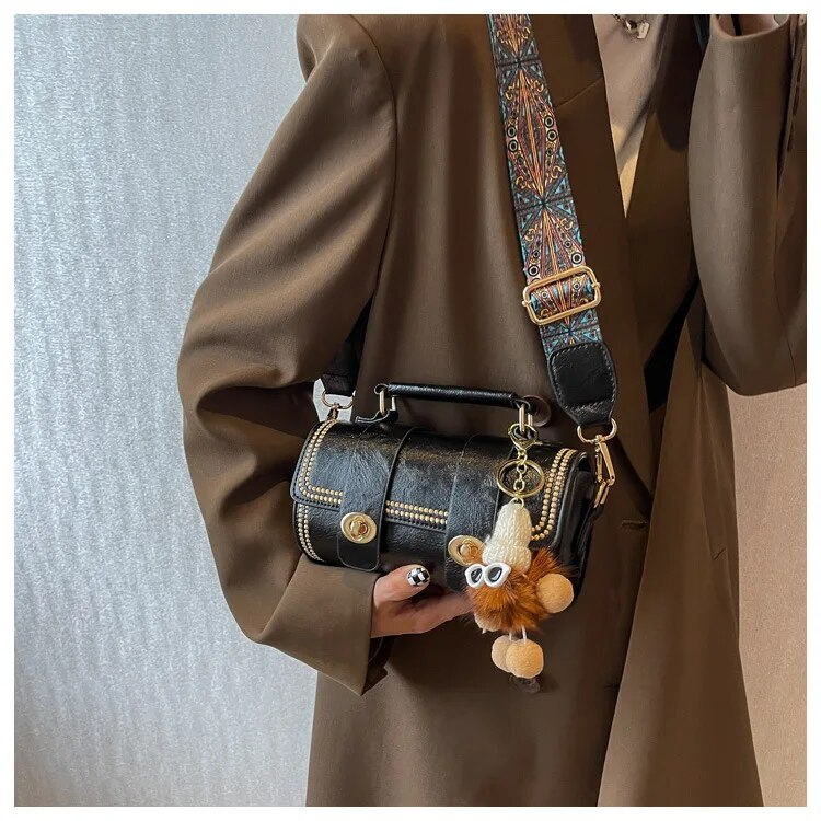 Mini Rtro Fmal Bags PU Lathr Fashion Cross Body Handbags With Advancd Sns Singl Shouldr Portabl Cylindr_voghion.com