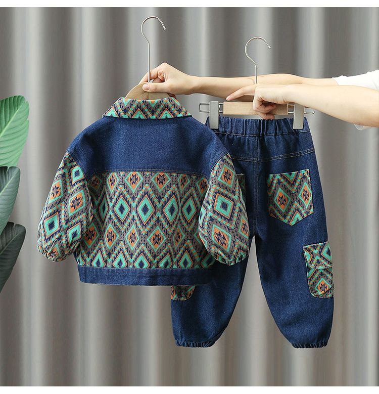 Vêtements pour enfants garçon printemps et automne costume mode vêtements enfants tendance Denim deux pièces ensemble_voghion.com