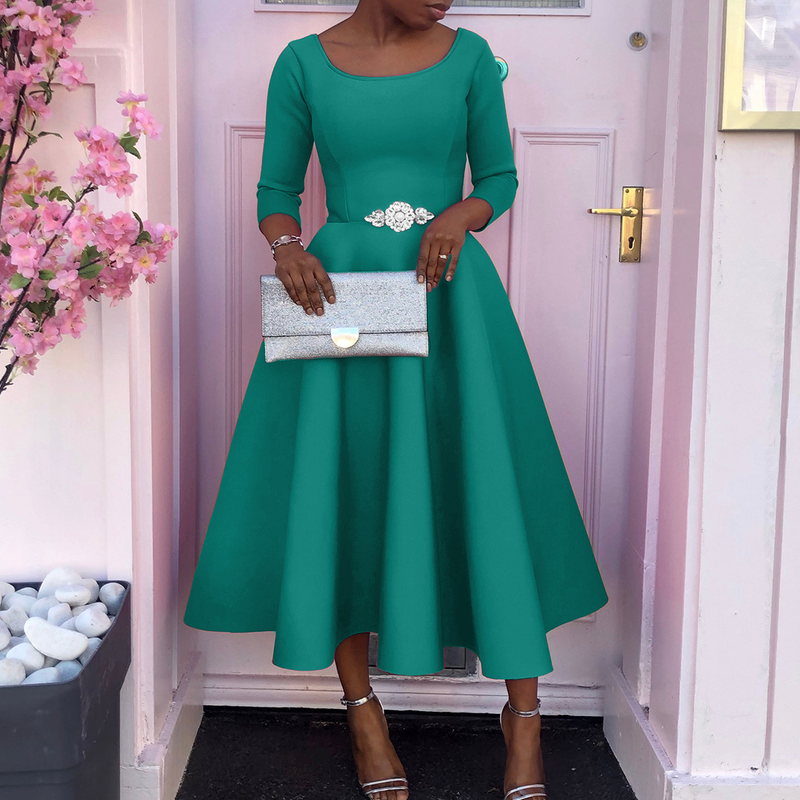Women's solid color large swing skirt temperament evening dress skirt_voghion.com