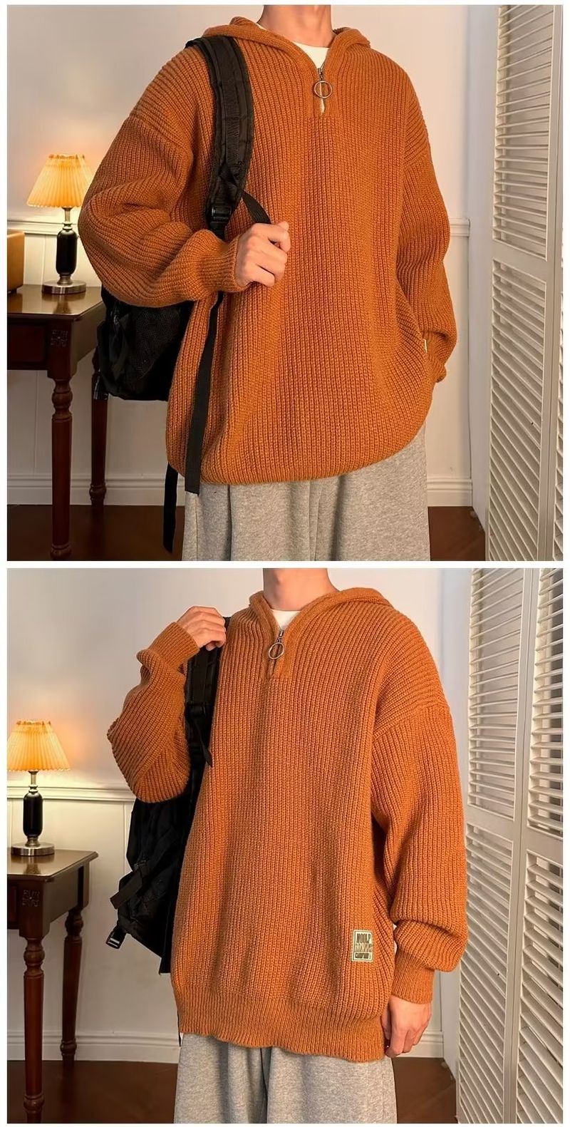 Men's Hollow Knit Sweater Loose Fit Long Sleeve Crewneck Pullover Breathable Mesh Casual Top For Spring Autumn_voghion.com