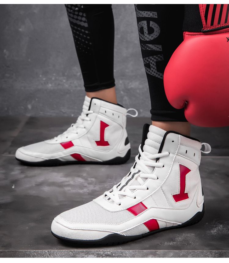 Bottes de fitness pour hommes et femmes, chaussures de combat, d'entraînement, de boxe, de lutte à canon haut, Sanda Muay Thai, chaussures de pétrissage_voghion.com