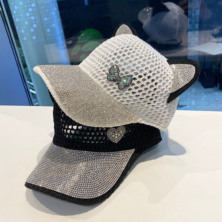 Pige Sød Kanin Øre Vand Diamant Hul Andetunge Sommer Åndbar Mesh Strikket Mode Solsejl Forælder Barn Hat_voghion.com