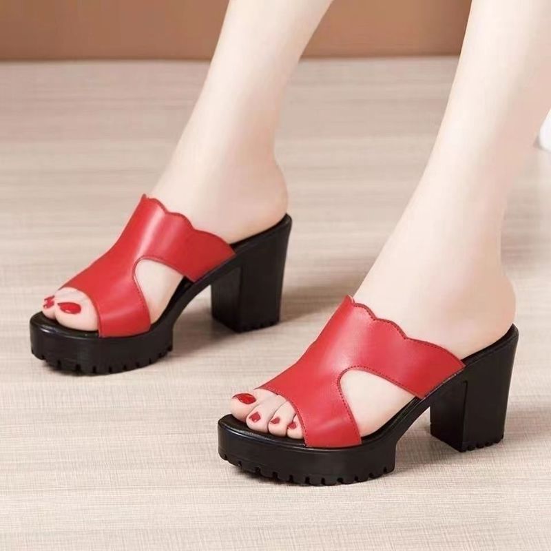 Sandalias de verano de una sola línea con suela nueva, tacón grueso y punta abierta, versión coreana, de una sola línea, zapatos de playa para mujer._voghion.com