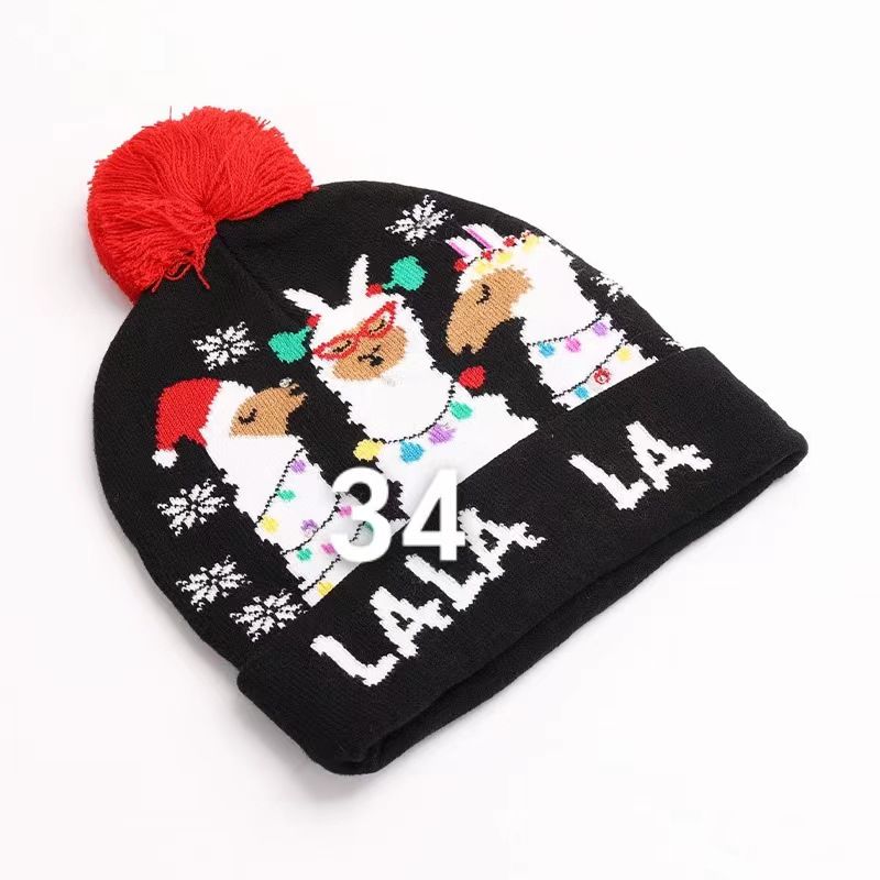 2024 Nieuwe Jacquard LED Wollen Herfst/Winter Warme Gebreide Kerstmuts_voghion.com