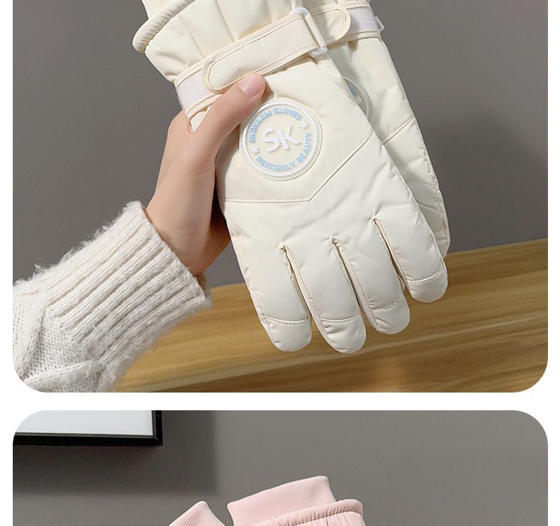 Gants de ski d'hiver pour femmes, doublés en polaire, en coton épais, résistants au froid, chauds, pour cyclisme, vélo électrique, résistants à l'eau, paume complète_voghion.com