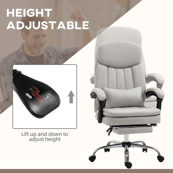 Vinsetto Massage Office Chair Microfiber Vibration Reclining Desk With Footrest Lumbar Support Light Gray_voghion.com