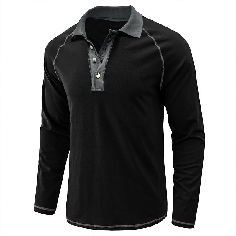 Herren Langarm Revers T-Shirt Herren Poloshirt Herren Herbst Unterhemd Top_voghion.com
