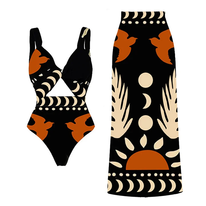 Costume da bagno intero da donna con spalline sottili e vita alta, stampato e monospalla_voghion.com