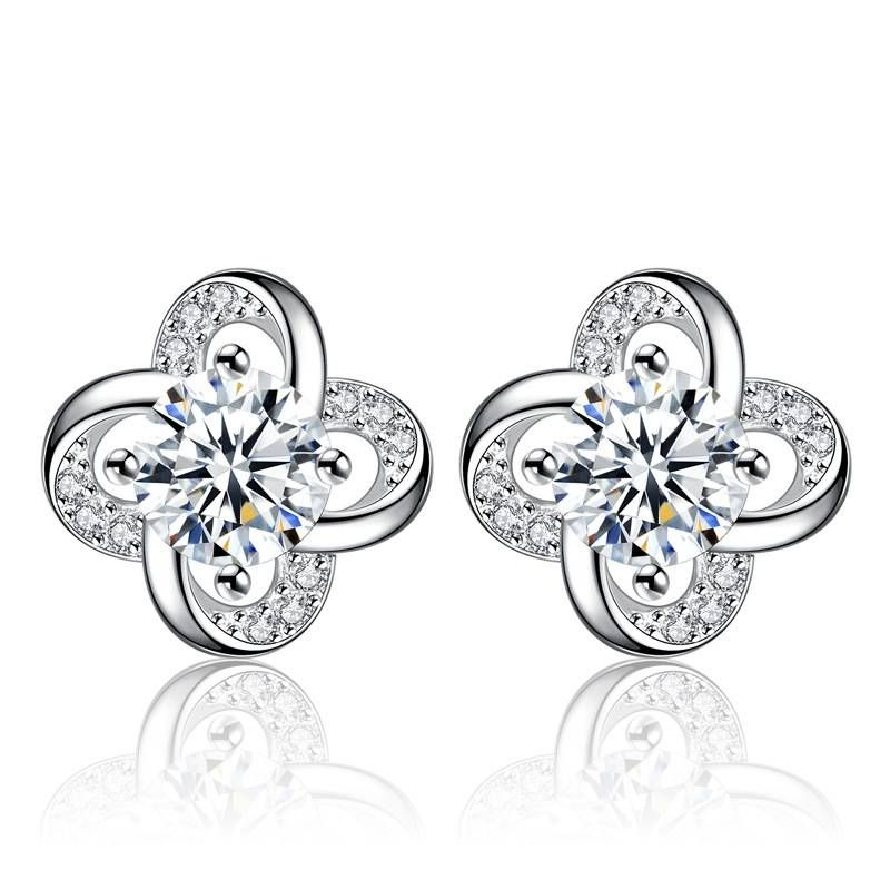 Sier needle four leaf clover wer shaped fashionable temperament micro dia elegant female earrings_voghion.com