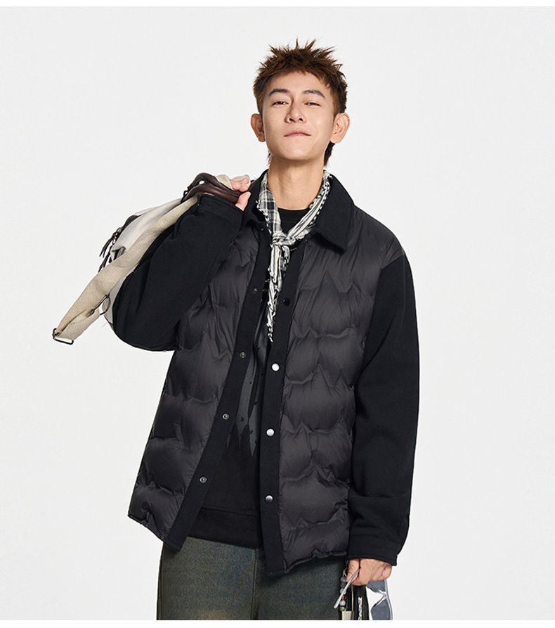 Leichte Gänsedaunenjacke für Herren – 750FP Premium Fill, Slim Fit Freizeitmantel für den urbanen Winter (-5 °C), Wendekragen (Schwarz/Anthrazit/Khaki)_voghion.com