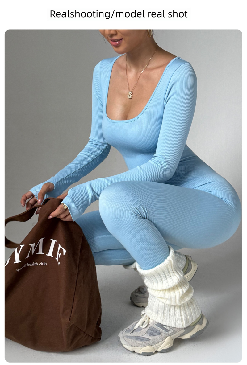 Wow & European And American Style Seamless Long Sleeve Tight Jumpsuit For Women, One-Piece Sports Yoga Bodysuit,_voghion.com