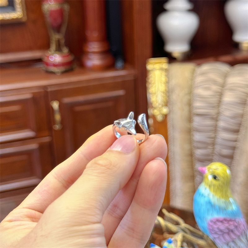 Anello con amuleto cubano Wenli e piccola volpe thailandese, misura regolabile_voghion.com