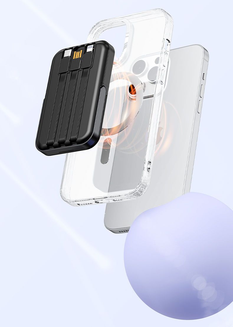 Power Bank magnetico a ricarica rapida certificato 3C con cavo integrato, portatile e wireless, compatibile con Huawei_voghion.com