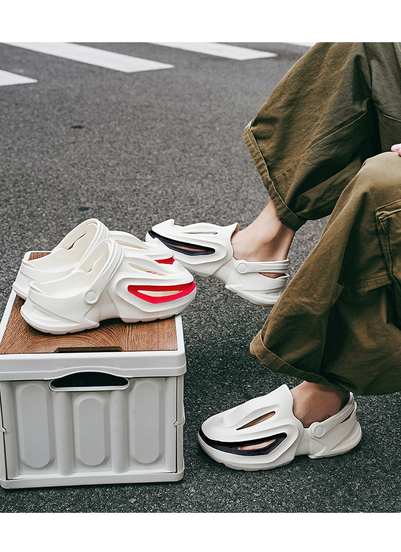 Trou de chaussures avec requin à bec une sensation de marcher sur les excréments, chaussures d'été de plage à semelles souples pour hommes augmentant la hauteur,_voghion.com