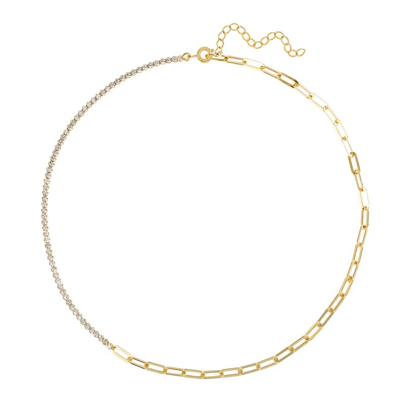 S Pure Silver Personality Design Tennis Paperclip Splicing Metallic Niche Temperament Clavicle Chain Necklace_voghion.com