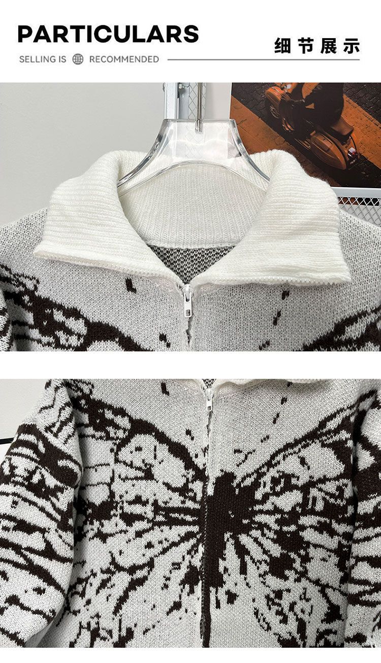 Herren-Vintage-Cardigan mit Schmetterlings-Reißverschluss – Weicher, wachsartiger Strickpullover für Herbst/Winter (Schwarz/Grau, M-XXL)_voghion.com