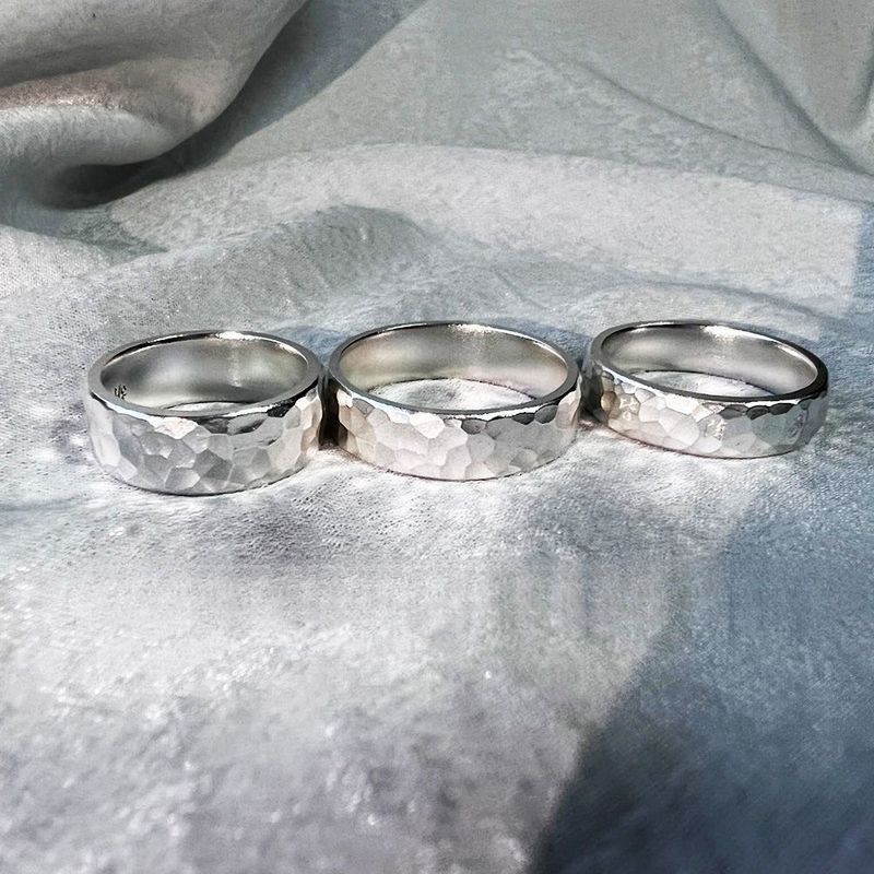 Anelli da uomo in argento massiccio 999, martellati a mano, con dito indice chiuso, per coppia, da donna, anello a fascia semplice._voghion.com